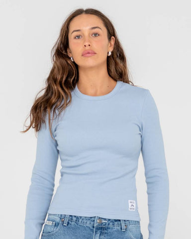 RUSTY Ribbed Long Sleeve Tee - GLACIER LAKE