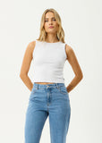 AFENDS Charlie Organic Rib Singlet - WHITE