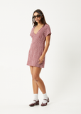 AFENDS Hemp Seersucker Mini Dress - BURGUNDY CHECK