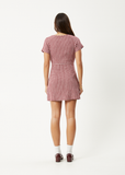 AFENDS Hemp Seersucker Mini Dress - BURGUNDY CHECK