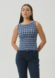 AFENDS Mountains Hemp Seersucker Sleeveless Top - NAVY RED CHECK