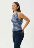 AFENDS Mountains Hemp Seersucker Sleeveless Top - NAVY RED CHECK