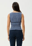AFENDS Mountains Hemp Seersucker Sleeveless Top - NAVY RED CHECK