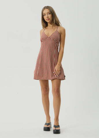 AFENDS Austin Check Mini Dress - RED RUM