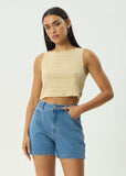 AFENDS  Sunday Hemp Seersucker Sleeveless Top - LEMON CHECK