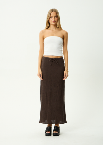 AFENDS Frida Seersucker Maxi Skirt - COFFEE