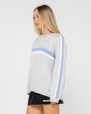 RUSTY White Lines Long Sleeve Crew Neck Knit - GREY MARLE/BLUE