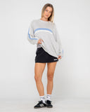 RUSTY White Lines Long Sleeve Crew Neck Knit - GREY MARLE/BLUE