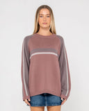 RUSTY White Lines Long Sleeve Crew Neck Knit 2.0 - ELDERBERRY