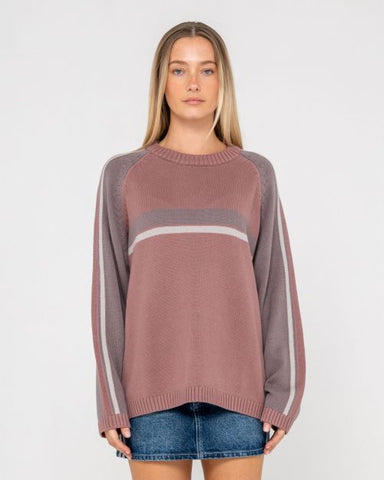 RUSTY White Lines Long Sleeve Crew Neck Knit 2.0 - ELDERBERRY