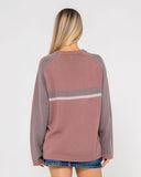 RUSTY White Lines Long Sleeve Crew Neck Knit 2.0 - ELDERBERRY