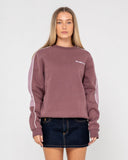RUSTY Two Timer Panelled Crew Fleece - CADET/ELDERBERRY