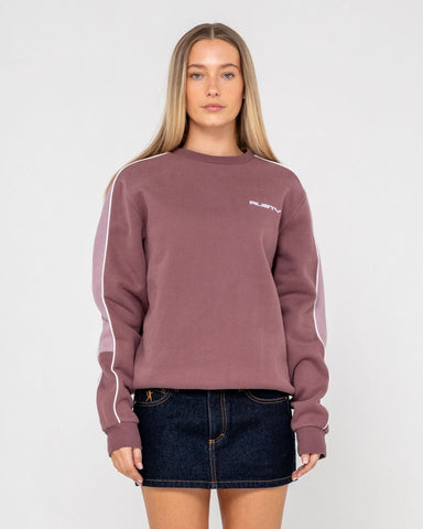 RUSTY Two Timer Panelled Crew Fleece - CADET/ELDERBERRY
