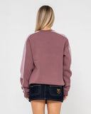 RUSTY Two Timer Panelled Crew Fleece - CADET/ELDERBERRY
