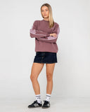 RUSTY Two Timer Panelled Crew Fleece - CADET/ELDERBERRY