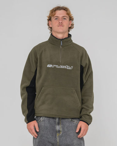 RUSTY Blizzard 1/4 Zip Polar Fleece - ARMY GREEN