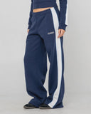 RUSTY Retro Lines Wide Leg Track Pant - NAVY BLUE