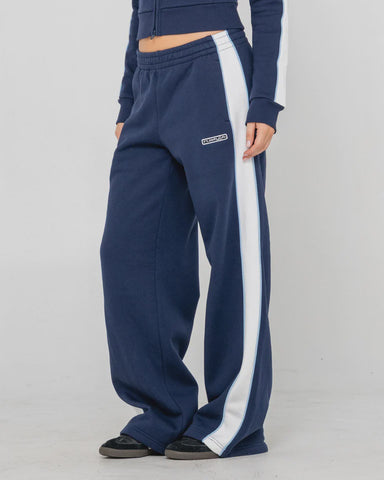 RUSTY Retro Lines Wide Leg Track Pant - NAVY BLUE