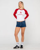 RUSTY Devil Raglan Long Sleeve Fitted Tee - WHITE