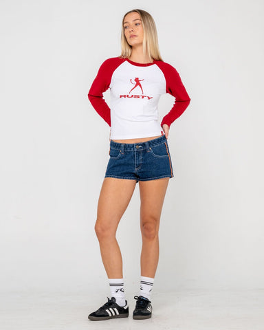 RUSTY Devil Raglan Long Sleeve Fitted Tee - WHITE