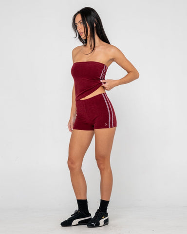 RUSTY Lamaar Towelling Booty Short - BURGUNDY