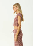 AFENDS Capricorn Hemp Seersucker Top - BURGUNDY/BEIGE CHECK