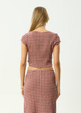 AFENDS Capricorn Hemp Seersucker Top - BURGUNDY/BEIGE CHECK