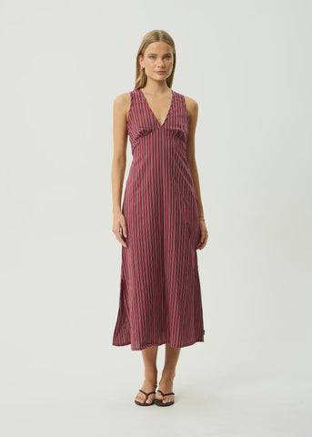 AFENDS Ledger Recycled Maxi Dress - BURGUNDY STRIPE