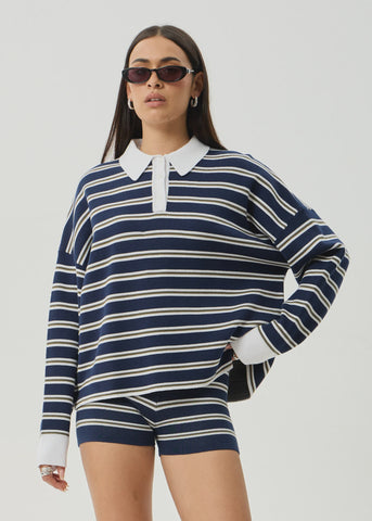 AFENDS Delta Recycled Knit Shirt - NAVY STRIPE