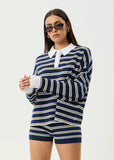 AFENDS Delta Recycled Knit Shirt - NAVY STRIPE