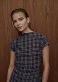 AFENDS Elodie Shev Hemp Seersucker Check Dress - INDIGO CHECK