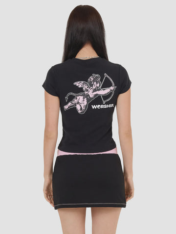 WORSHIP Cherub Cap Sleeve Tee - BLACK
