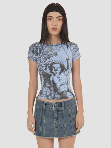 WORSHIP Not Your Angel Panelled Raglan Tee - BELL AIR BLUE