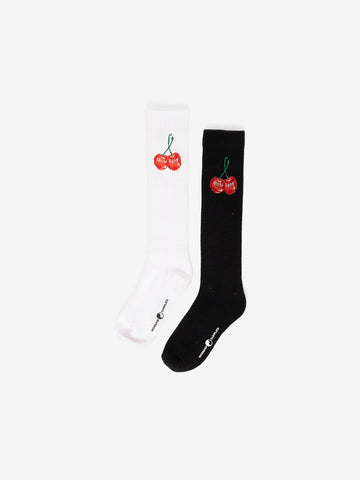 WORSHIP Cherio Knee High Socks 2 Pack - WHITE / BLACK