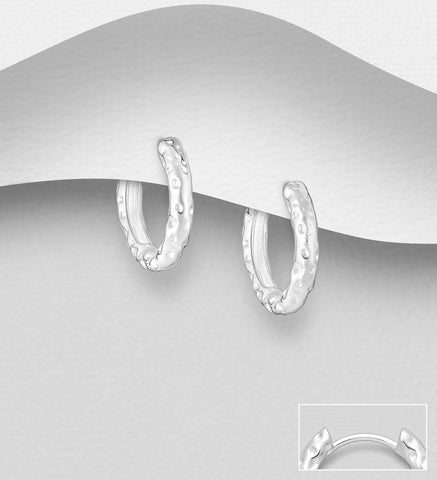 925 Sterling Silver Hammered Hoop Earrings