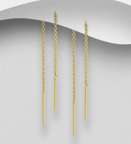 925 SS Threader Earrings 1 Micron 14K Yellow Gold