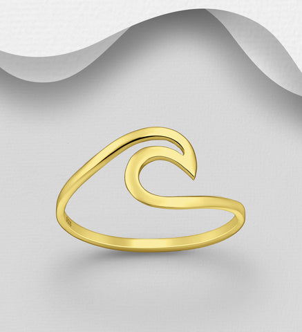 925 Sterling Silver Tube Wave Ring - GOLD
