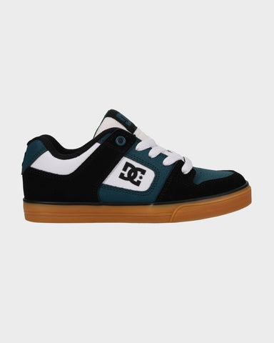 DC Kids Pure SKate Shoes - BLACK/WHITE/EMERALD