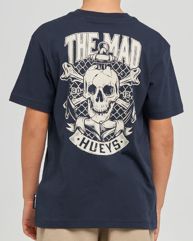 THE MAD HUEYS Anchor Skull Youth Tee - NAVY