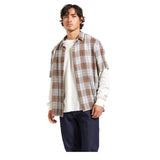 BRIXTON Cru Linen Blend Woven Shirt - PINECONE BROWN / CORONET BLUE