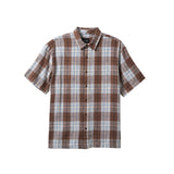 BRIXTON Cru Linen Blend Woven Shirt - PINECONE BROWN / CORONET BLUE