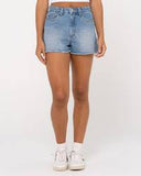 RUSTY - Penny Kick Flare Denim Short - THREAD BLUE