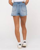 RUSTY - Penny Kick Flare Denim Short - THREAD BLUE