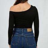 SILENT THEORY Evie Ruched Long Sleeve Top - BLACK