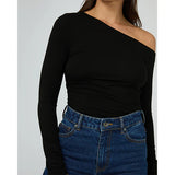 SILENT THEORY Evie Ruched Long Sleeve Top - BLACK