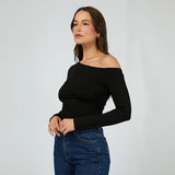 SILENT THEORY Evie Ruched Long Sleeve Top - BLACK