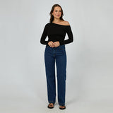 SILENT THEORY Evie Ruched Long Sleeve Top - BLACK