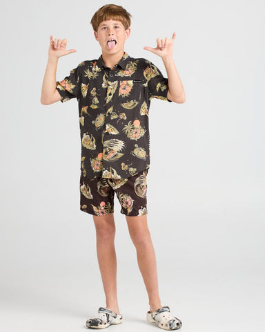 THE MAD HUEYS - Frothin Out Youth Woven Shirt - BLACK”