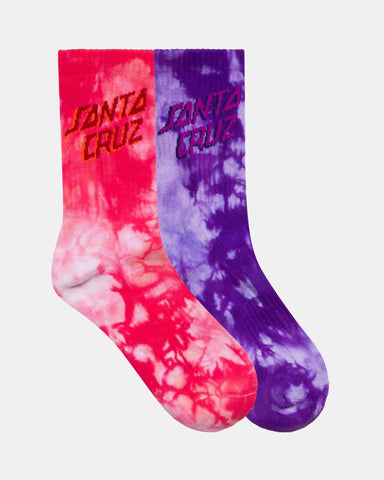 SANTA CRUZ Free Spirit Stack Crew Sock 2 Pack - PINK CORAL TDYE-IRIS