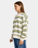 ROXY Strictly Stripes Oversize Crew Neck - OIL GREEN